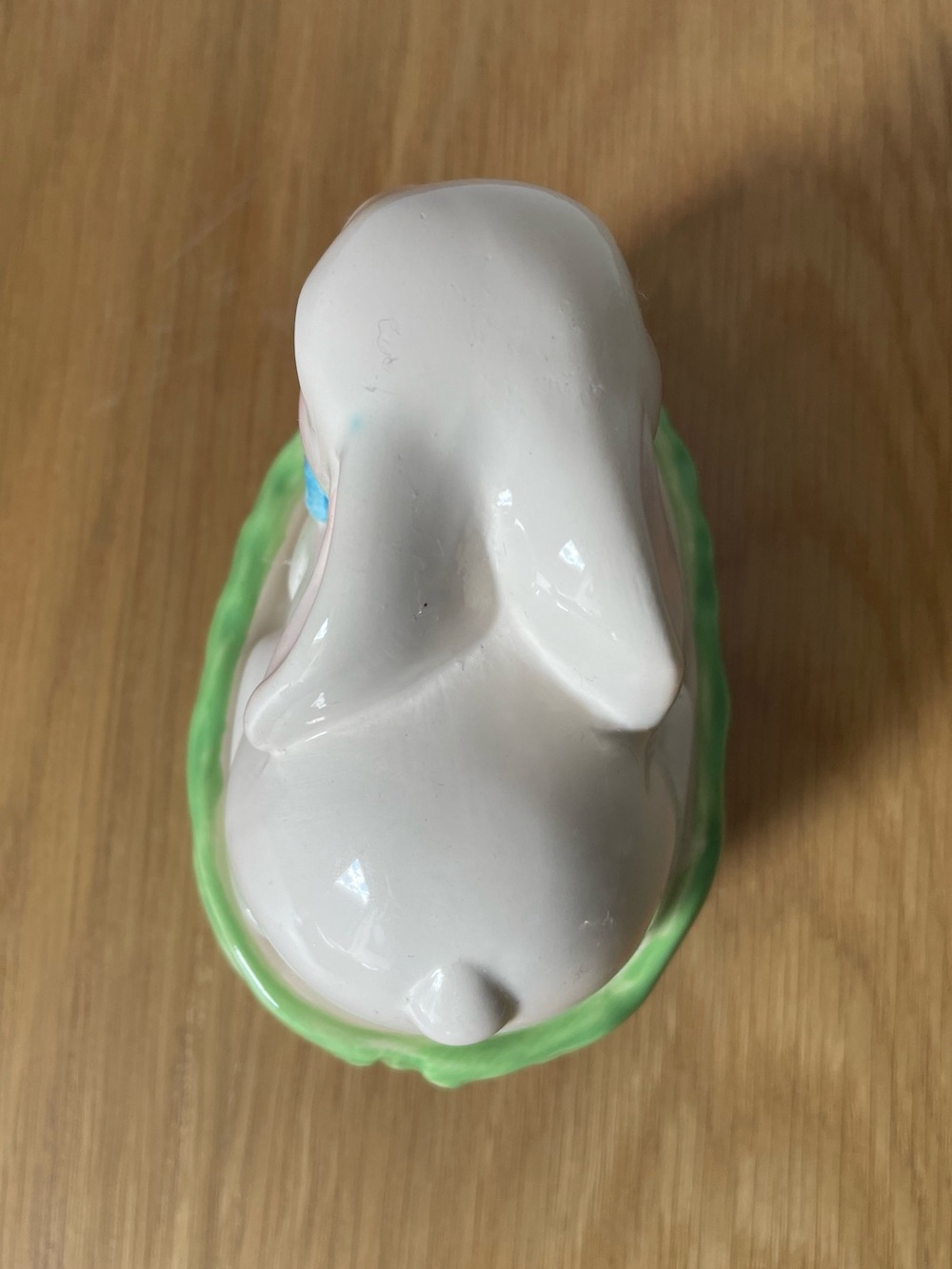 Vintage 70s Bunny Rabbit with Blue Bow on Cabbage Trinket Dish - Picture 12 of 14